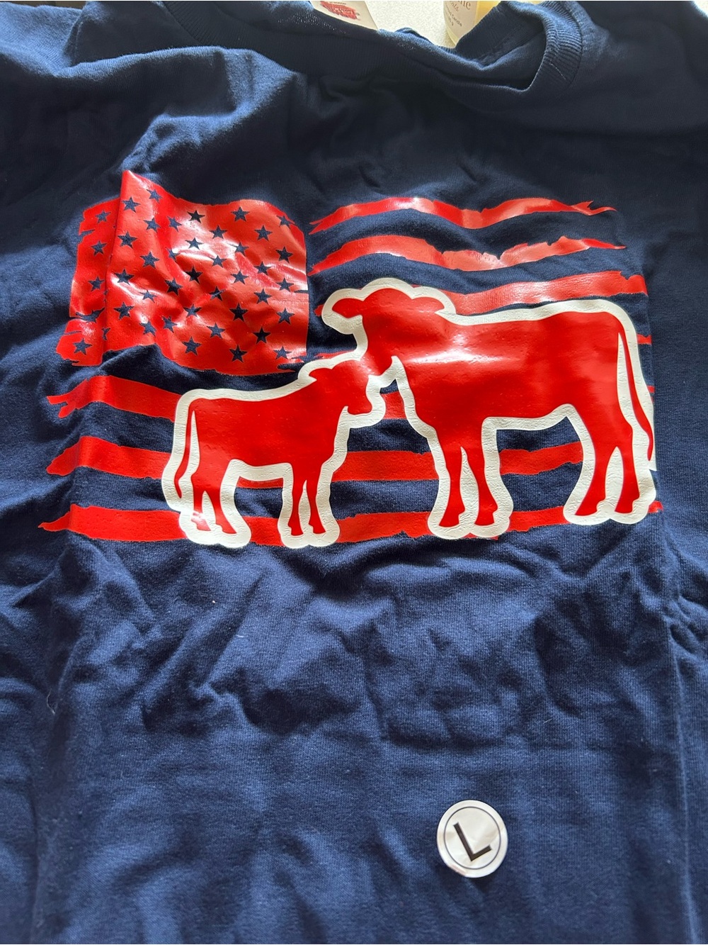 Navy unisex Graphic Tee with Red Cow Silhouette